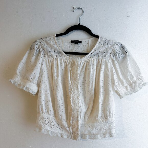 J. CREW White Button-Front Eyelet Cropped Top 100% Cotton SZ XS - Picture 6 of 6